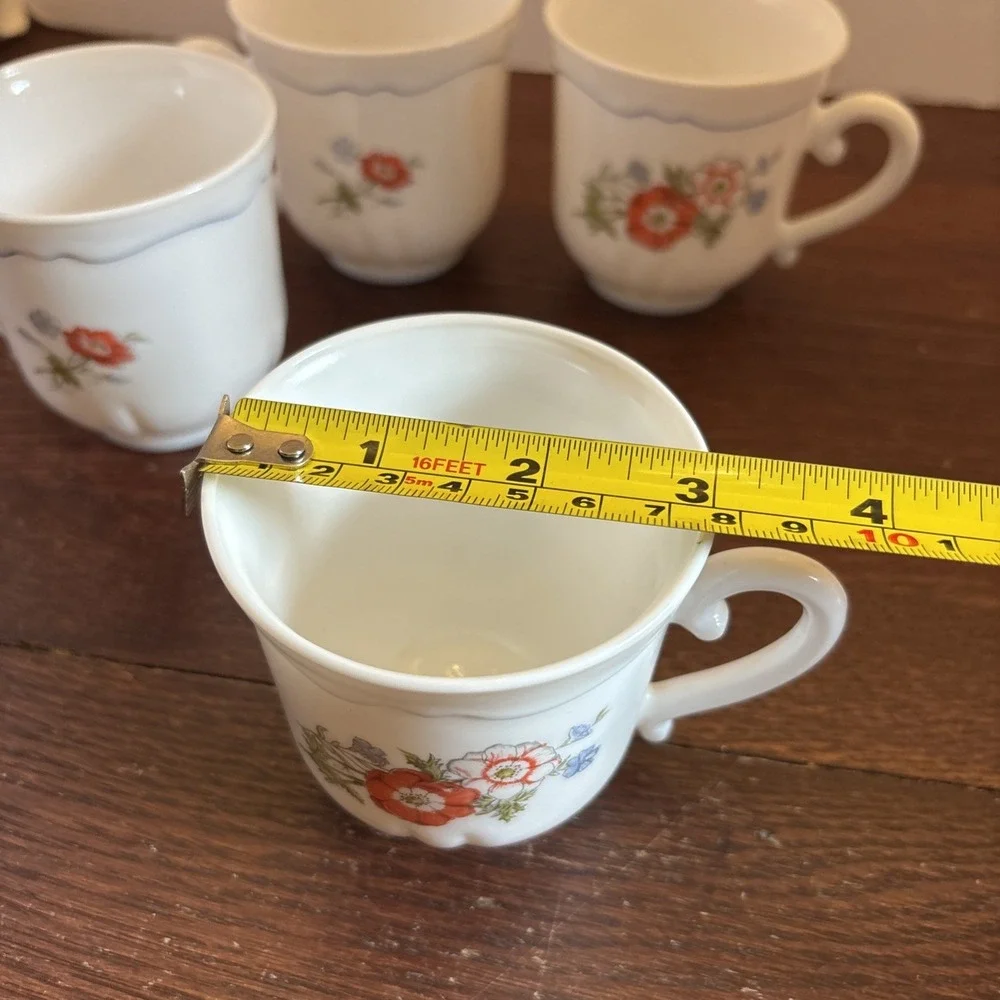 Arcopal Paradise Cups Teacups Coffee Milk Glass Fine China France Pink Flowers-4